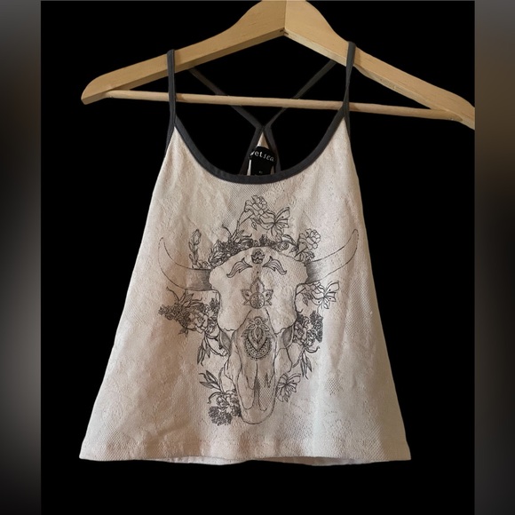 Wet Seal Bull Head Skull Patterned Crop Too Lace Knit Razor Cami Back - Picture 2 of 7